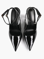 White Pointed Toe Slingback Heels Double Buckle Ankle Strap Pumps Stilettos Office Wedding Shoes