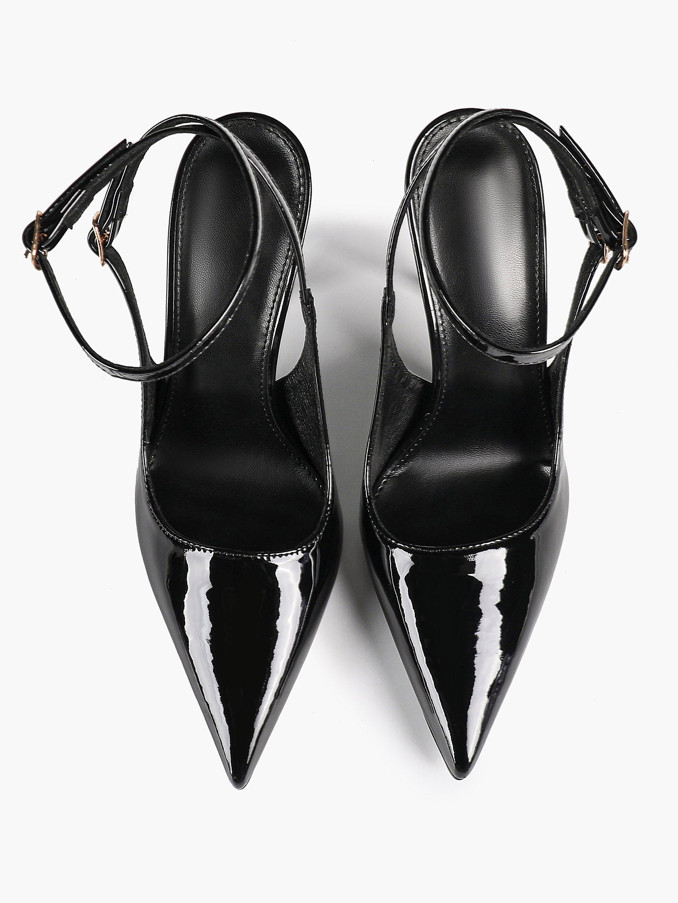 White Pointed Toe Slingback Heels Double Buckle Ankle Strap Pumps Stilettos Office Wedding Shoes