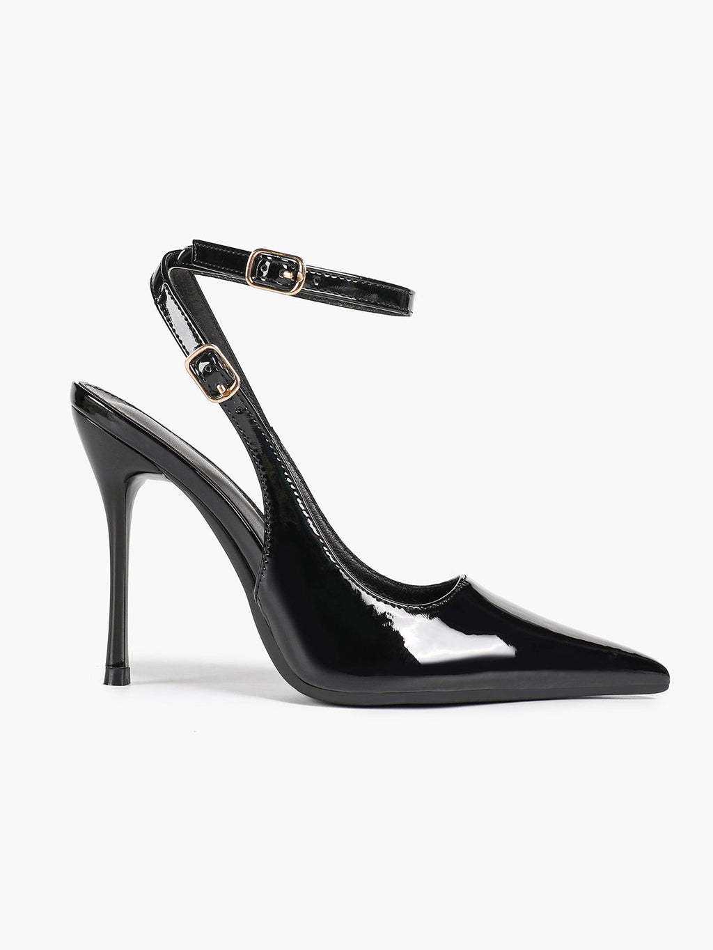 White Pointed Toe Slingback Heels Double Buckle Ankle Strap Pumps Stilettos Office Wedding Shoes