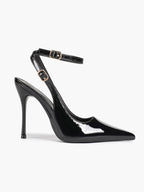 White Pointed Toe Slingback Heels Double Buckle Ankle Strap Pumps Stilettos Office Wedding Shoes