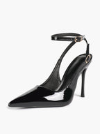 White Pointed Toe Slingback Heels Double Buckle Ankle Strap Pumps Stilettos Office Wedding Shoes