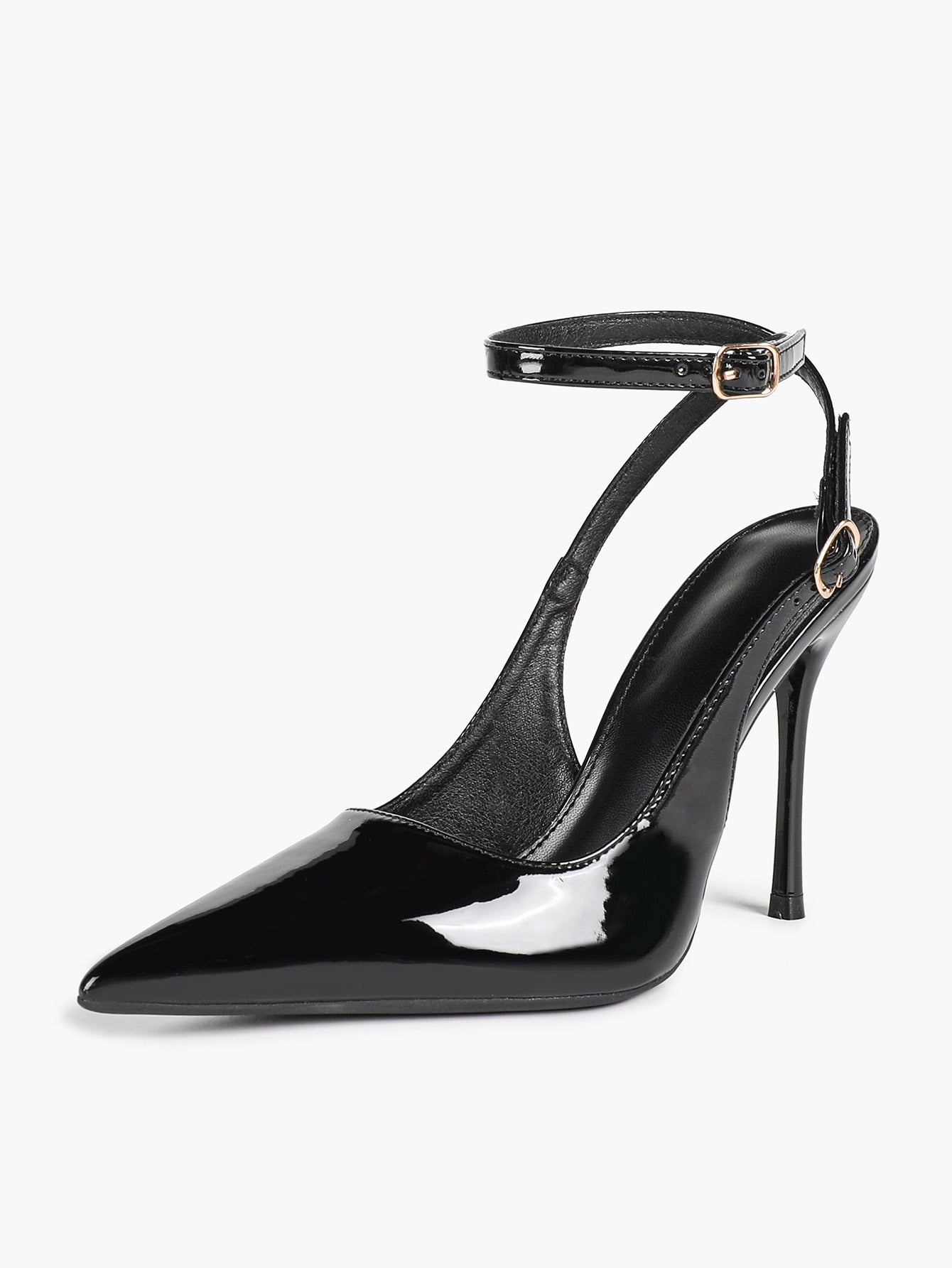 White Pointed Toe Slingback Heels Double Buckle Ankle Strap Pumps Stilettos Office Wedding Shoes