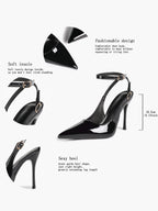 White Pointed Toe Slingback Heels Double Buckle Ankle Strap Pumps Stilettos Office Wedding Shoes