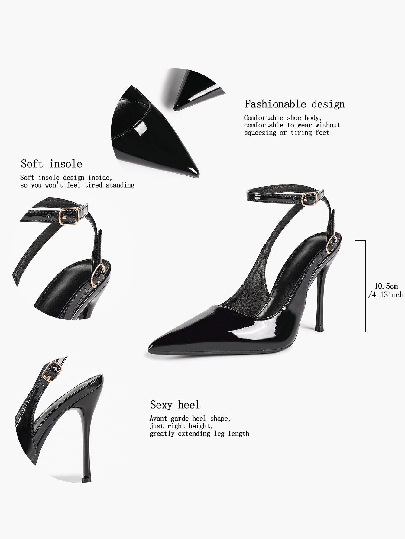 White Pointed Toe Slingback Heels Double Buckle Ankle Strap Pumps Stilettos Office Wedding Shoes