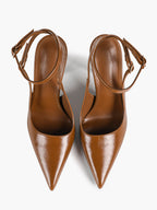 White Pointed Toe Slingback Heels Double Buckle Ankle Strap Pumps Stilettos Office Wedding Shoes