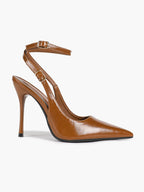 White Pointed Toe Slingback Heels Double Buckle Ankle Strap Pumps Stilettos Office Wedding Shoes