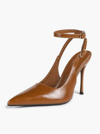 White Pointed Toe Slingback Heels Double Buckle Ankle Strap Pumps Stilettos Office Wedding Shoes