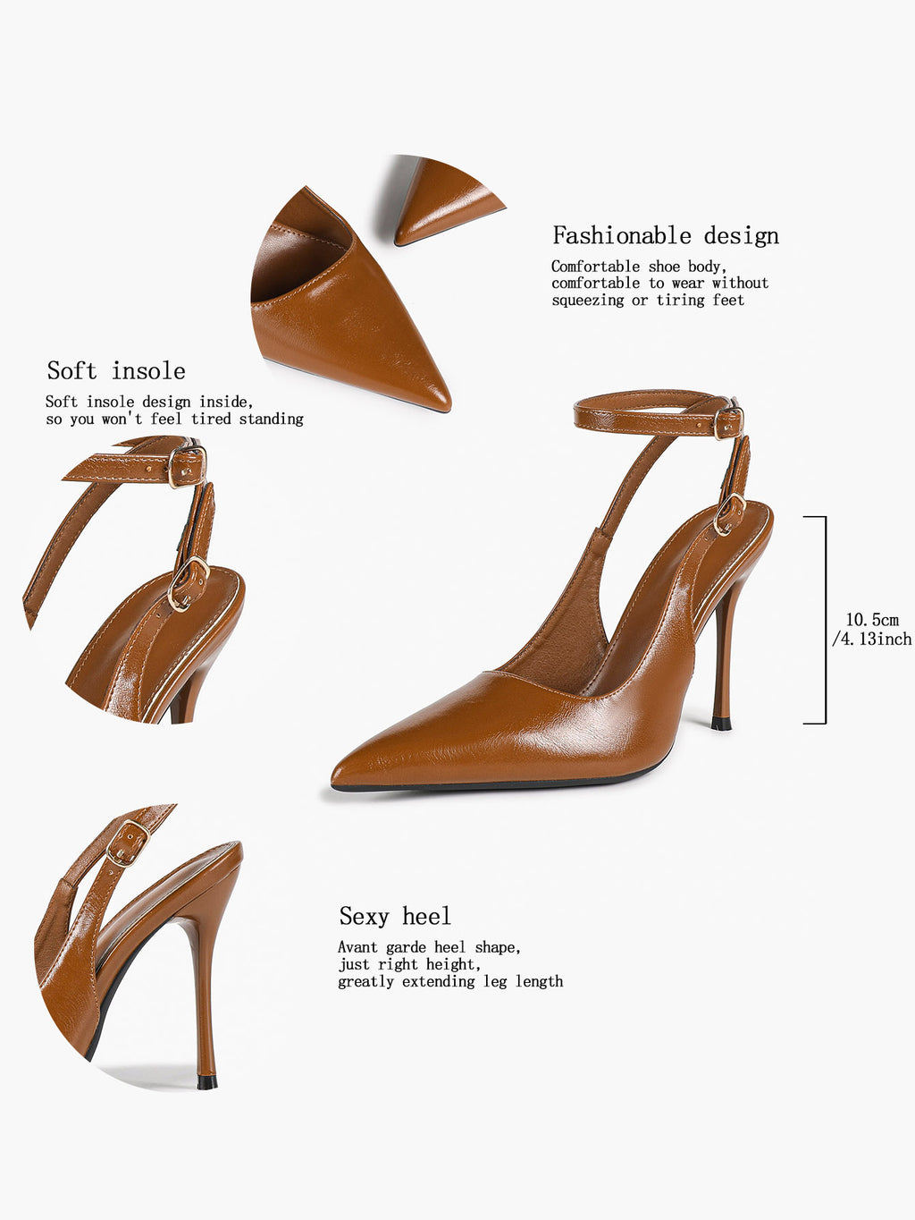 White Pointed Toe Slingback Heels Double Buckle Ankle Strap Pumps Stilettos Office Wedding Shoes