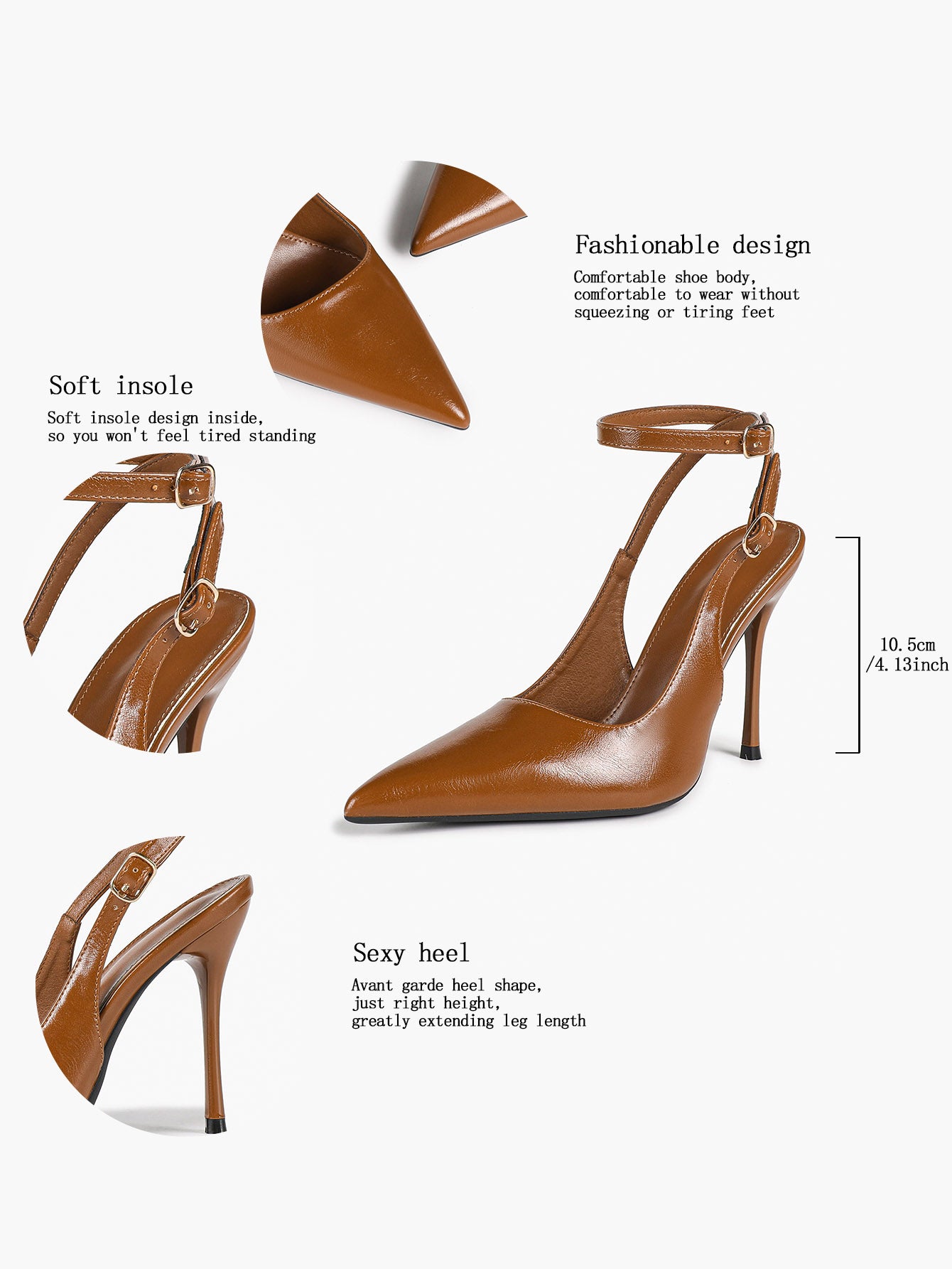 White Pointed Toe Slingback Heels Double Buckle Ankle Strap Pumps Stilettos Office Wedding Shoes