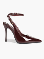 White Pointed Toe Slingback Heels Double Buckle Ankle Strap Pumps Stilettos Office Wedding Shoes