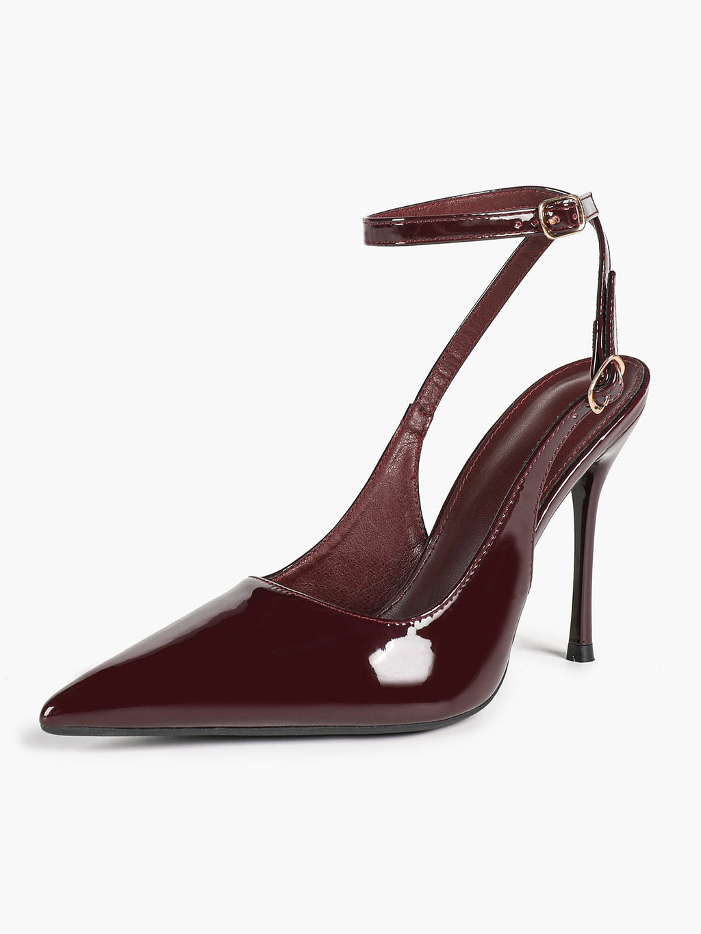 White Pointed Toe Slingback Heels Double Buckle Ankle Strap Pumps Stilettos Office Wedding Shoes