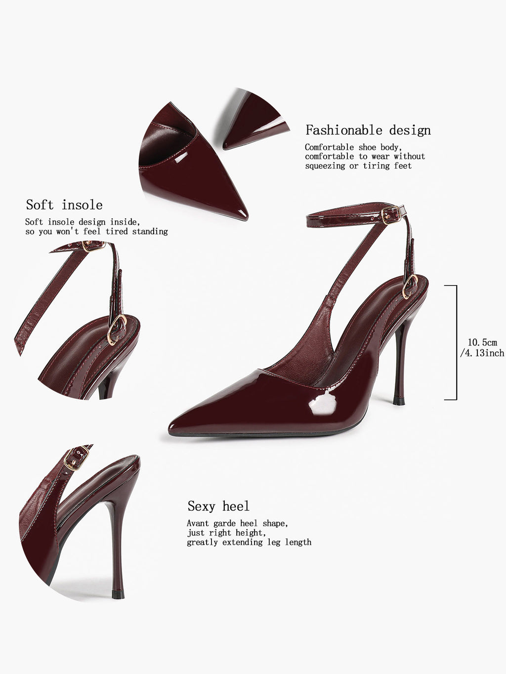 White Pointed Toe Slingback Heels Double Buckle Ankle Strap Pumps Stilettos Office Wedding Shoes