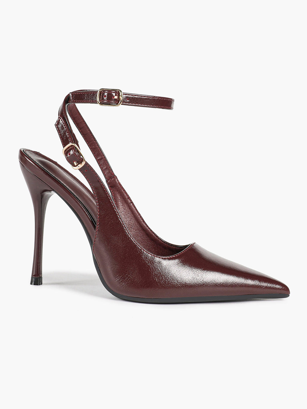 White Pointed Toe Slingback Heels Double Buckle Ankle Strap Pumps Stilettos Office Wedding Shoes