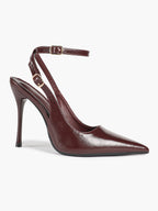 White Pointed Toe Slingback Heels Double Buckle Ankle Strap Pumps Stilettos Office Wedding Shoes