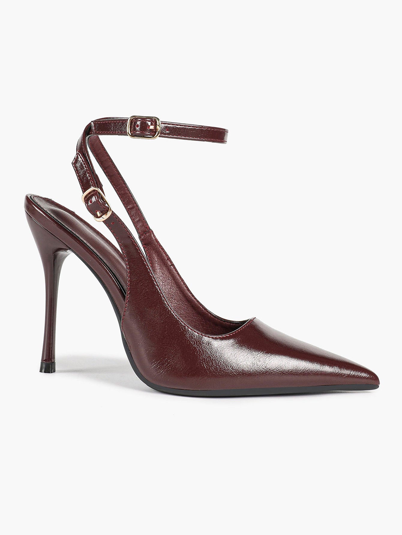 White Pointed Toe Slingback Heels Double Buckle Ankle Strap Pumps Stilettos Office Wedding Shoes