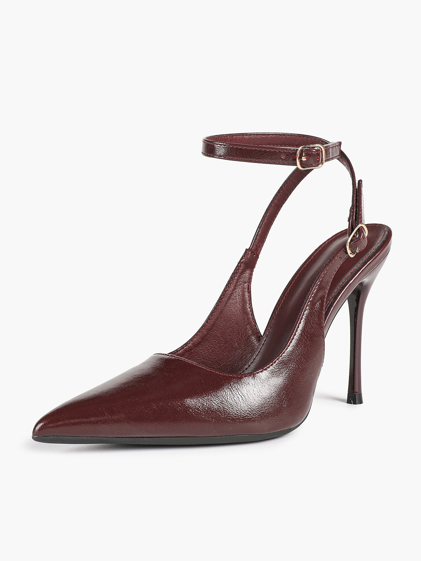 White Pointed Toe Slingback Heels Double Buckle Ankle Strap Pumps Stilettos Office Wedding Shoes