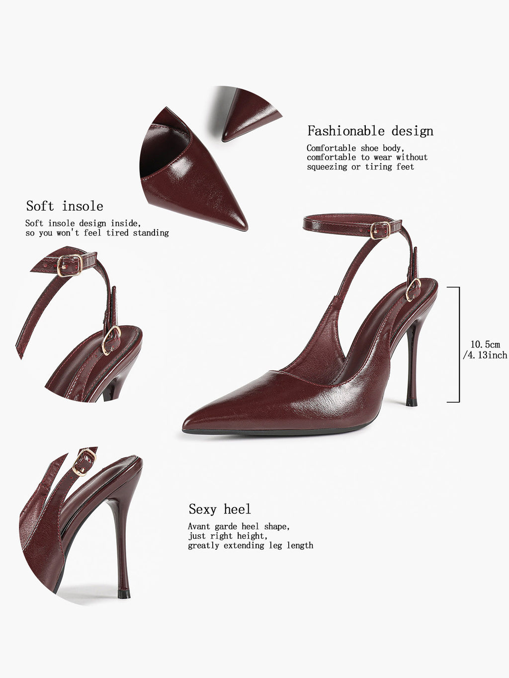 White Pointed Toe Slingback Heels Double Buckle Ankle Strap Pumps Stilettos Office Wedding Shoes