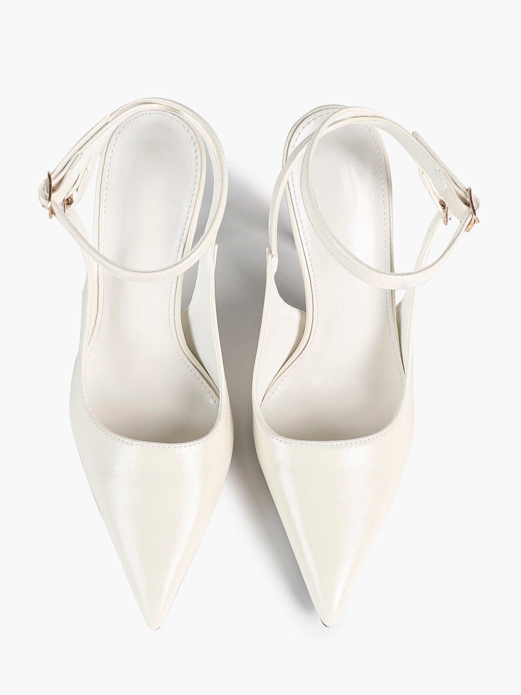 White Pointed Toe Slingback Heels Double Buckle Ankle Strap Pumps Stilettos Office Wedding Shoes