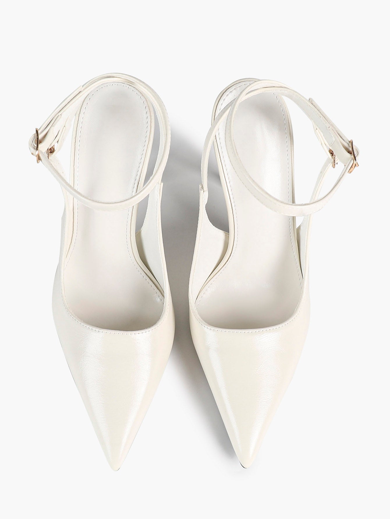 White Pointed Toe Slingback Heels Double Buckle Ankle Strap Pumps Stilettos Office Wedding Shoes
