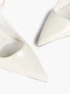 White Pointed Toe Slingback Heels Double Buckle Ankle Strap Pumps Stilettos Office Wedding Shoes