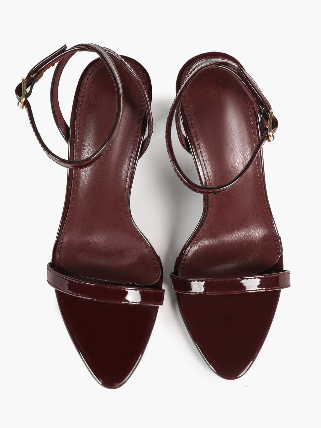 Line & Balance: Burgundy Patent Single-Strap Sandals with a 3.74" Stable Heel