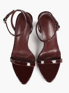Line & Balance: Burgundy Patent Single-Strap Sandals with a 3.74" Stable Heel