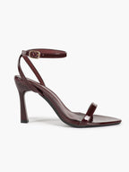 Line & Balance: Burgundy Patent Single-Strap Sandals with a 3.74" Stable Heel