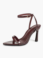 Line & Balance: Burgundy Patent Single-Strap Sandals with a 3.74" Stable Heel