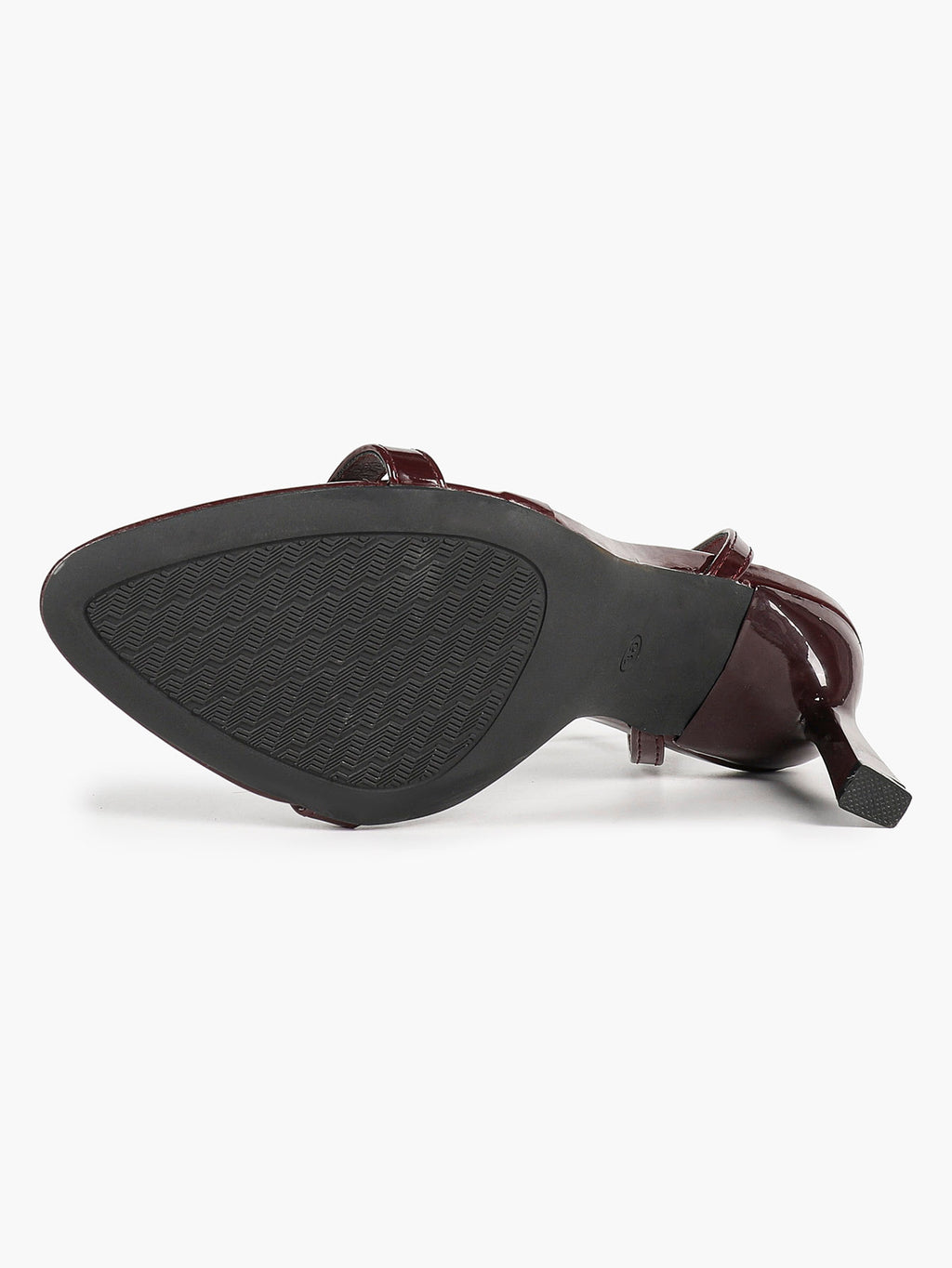 Line & Balance: Burgundy Patent Single-Strap Sandals with a 3.74" Stable Heel