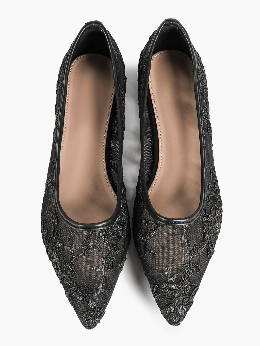 Women's Lace Embroidered Ballet Flats Floral Mesh Pointed Toe Slip On Shoes Daily Casual Wear