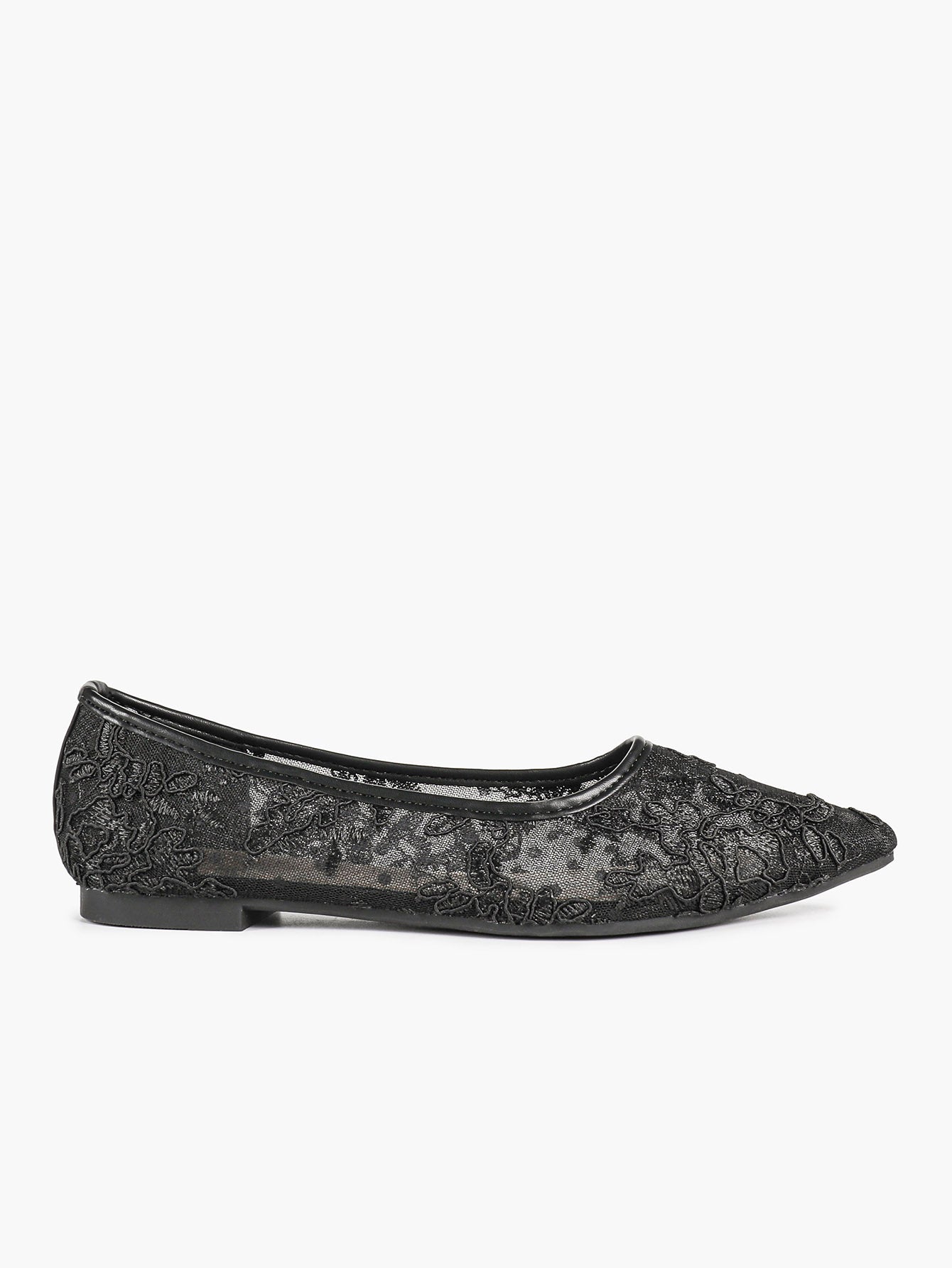 Women's Lace Embroidered Ballet Flats Floral Mesh Pointed Toe Slip On Shoes Daily Casual Wear