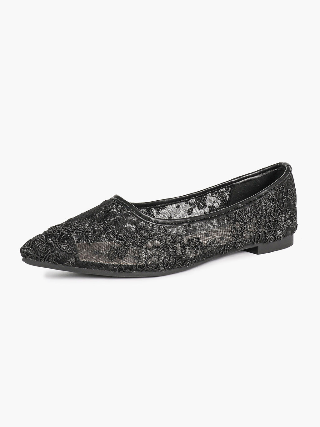 Women's Lace Embroidered Ballet Flats Floral Mesh Pointed Toe Slip On Shoes Daily Casual Wear