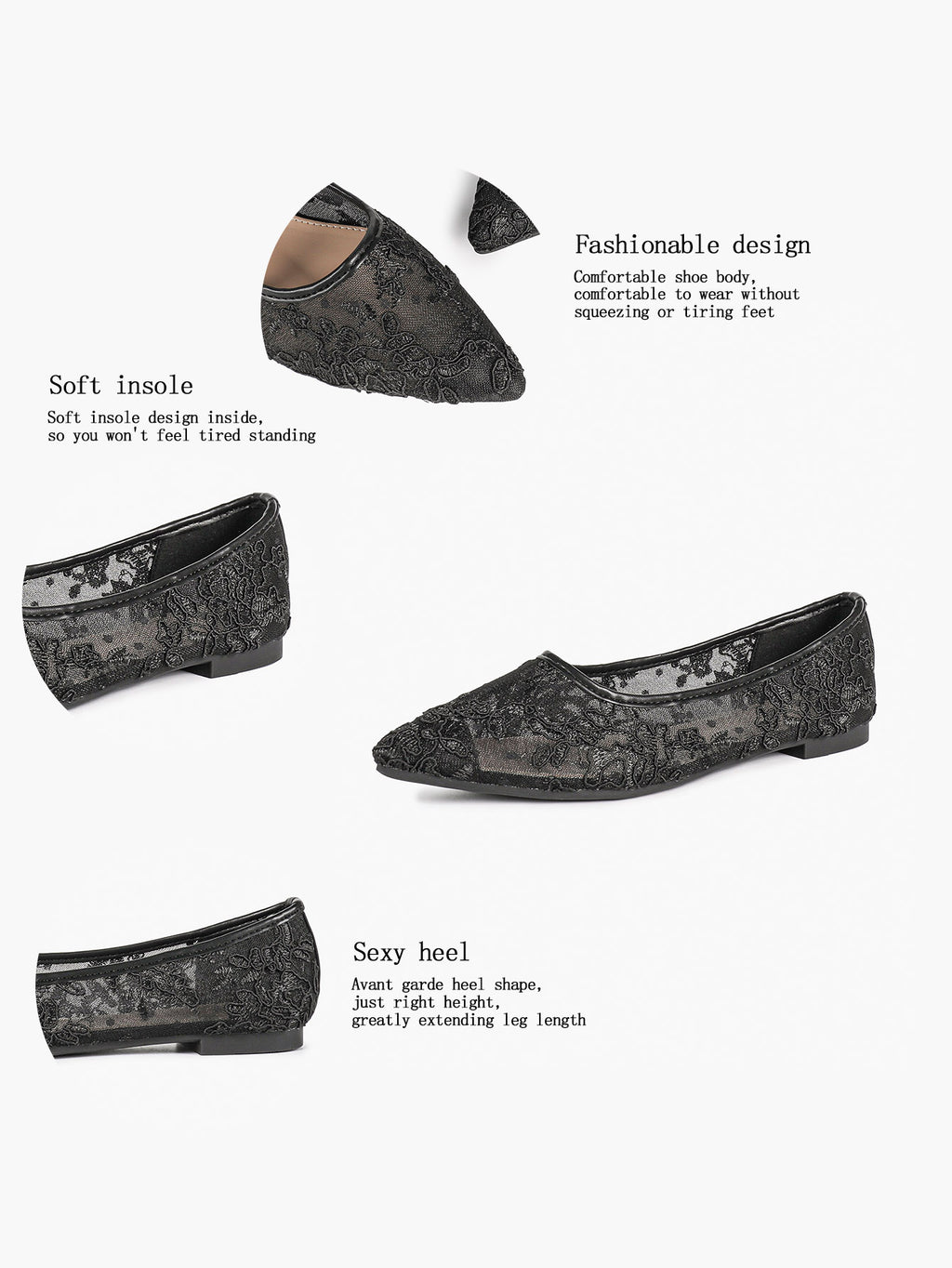 Women's Lace Embroidered Ballet Flats Floral Mesh Pointed Toe Slip On Shoes Daily Casual Wear