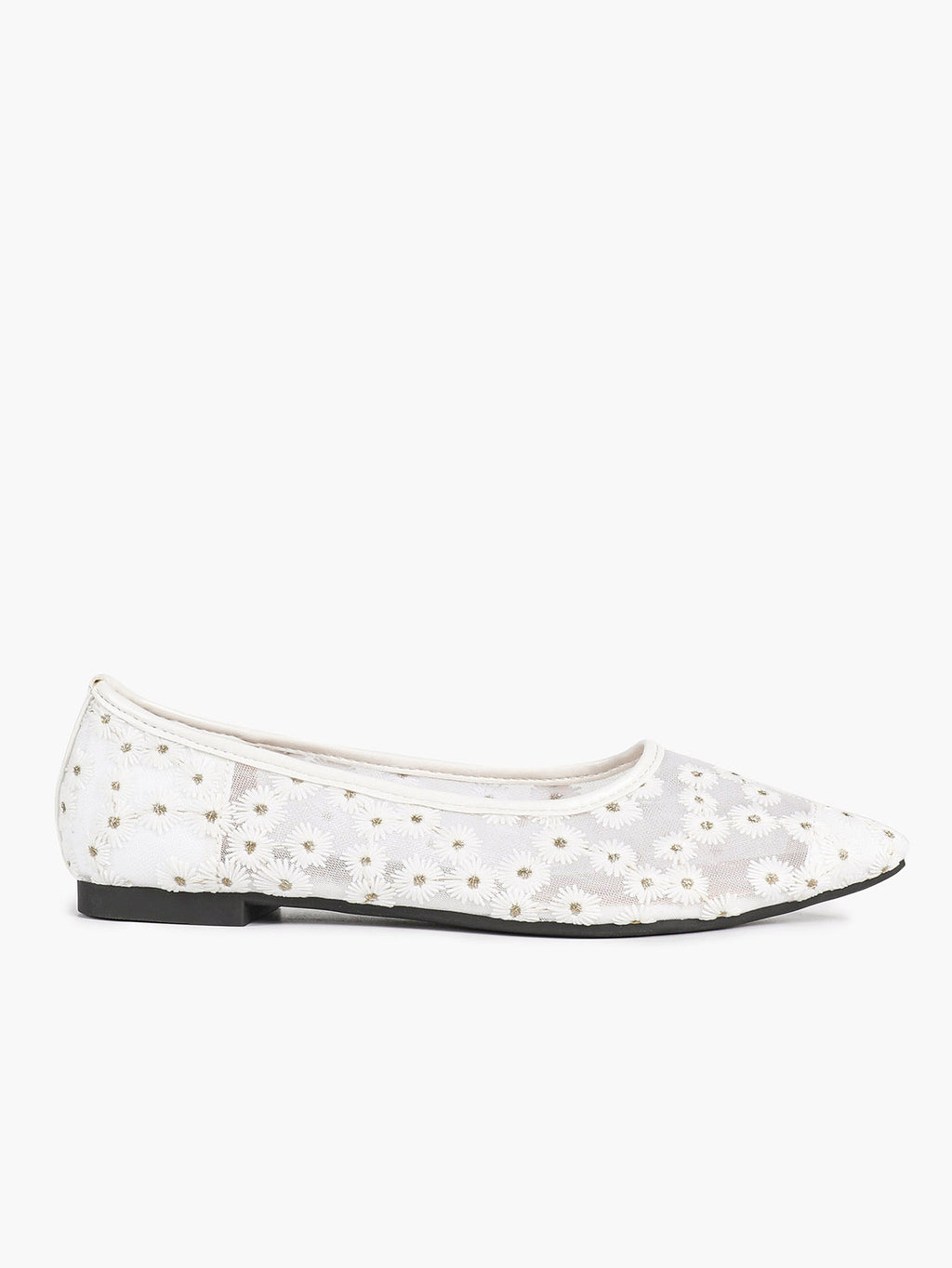 Women's Pointed Toe Daisy Embroidery Mesh Flats Slip On Elegant Summer Shoes for Bridal Casual Outfit