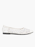 Women's Pointed Toe Daisy Embroidery Mesh Flats Slip On Elegant Summer Shoes for Bridal Casual Outfit