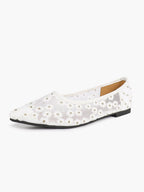 Women's Pointed Toe Daisy Embroidery Mesh Flats Slip On Elegant Summer Shoes for Bridal Casual Outfit