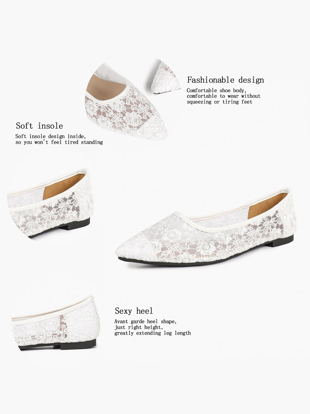 Black Mesh Ballet Flats Lace Pointed Toe Slip On Work Shoes Casual Outfits