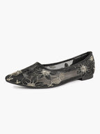 Pointed Toe Gold Thread Embroidery Mesh Ballet Flats Slip On for Bridal Daily Outfit