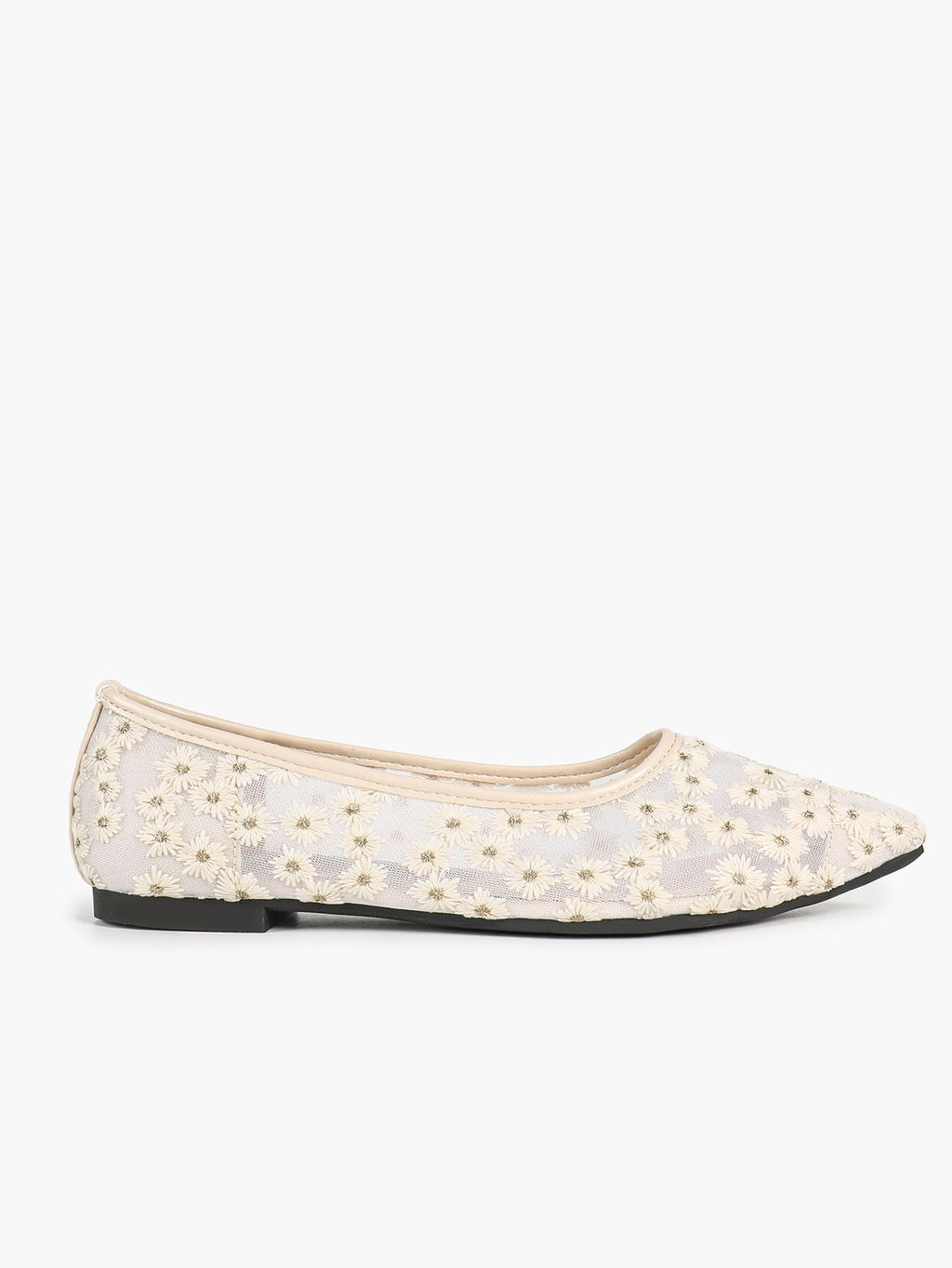 Women's Pointed Toe Daisy Embroidery Mesh Flats Slip On Elegant Summer Shoes for Bridal Casual Outfit