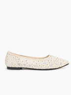 Women's Pointed Toe Daisy Embroidery Mesh Flats Slip On Elegant Summer Shoes for Bridal Casual Outfit
