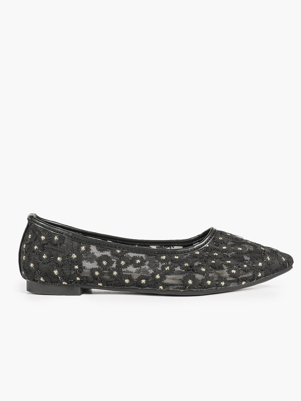 Women's Pointed Toe Daisy Embroidery Mesh Flats Slip On Elegant Summer Shoes for Bridal Casual Outfit