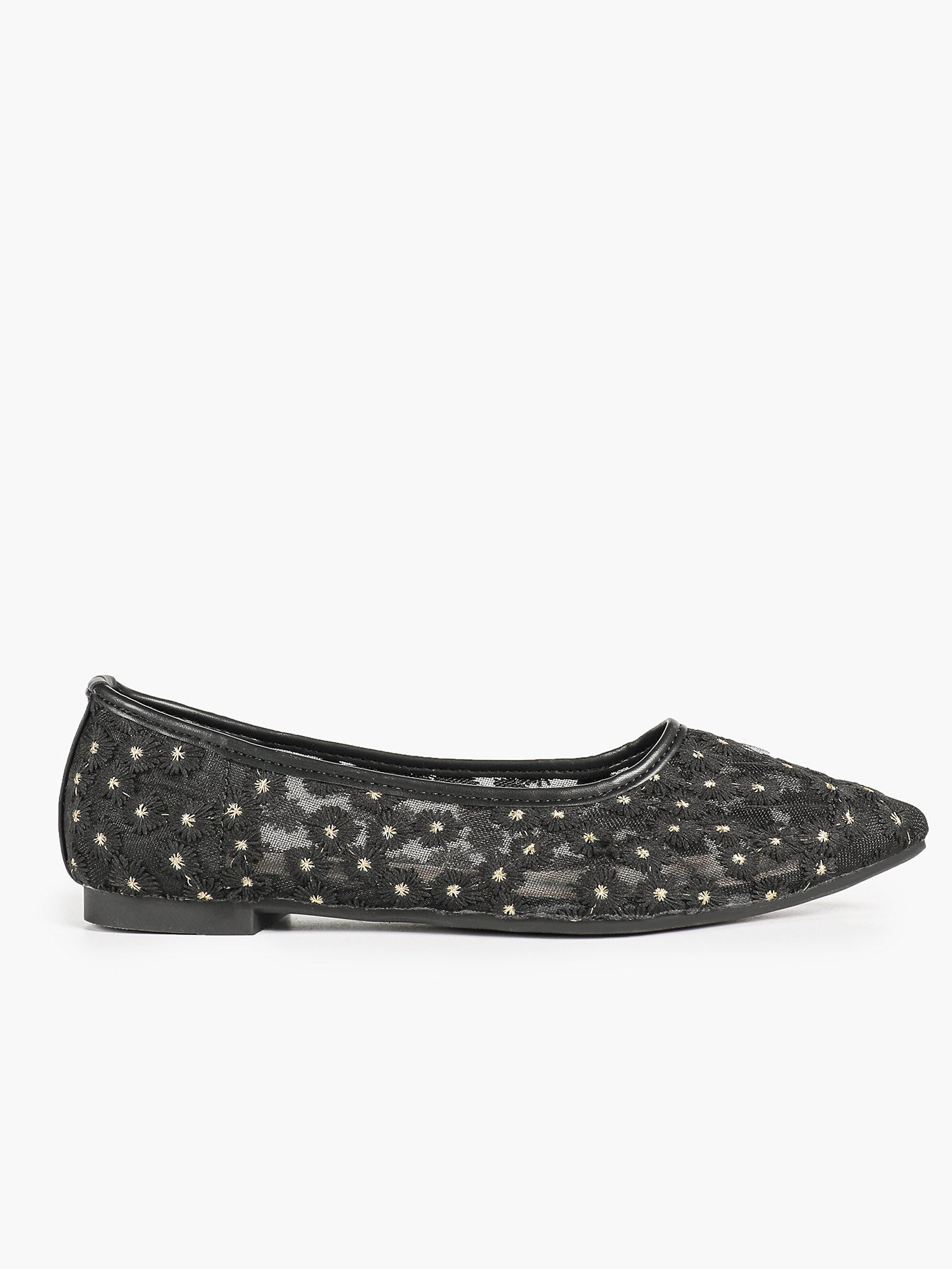 Women's Pointed Toe Daisy Embroidery Mesh Flats Slip On Elegant Summer Shoes for Bridal Casual Outfit