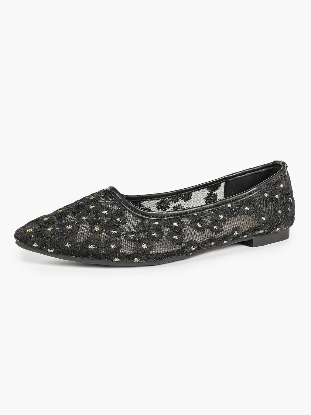 Women's Pointed Toe Daisy Embroidery Mesh Flats Slip On Elegant Summer Shoes for Bridal Casual Outfit