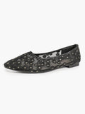 Women's Pointed Toe Daisy Embroidery Mesh Flats Slip On Elegant Summer Shoes for Bridal Casual Outfit