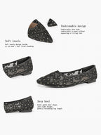 Women's Pointed Toe Daisy Embroidery Mesh Flats Slip On Elegant Summer Shoes for Bridal Casual Outfit
