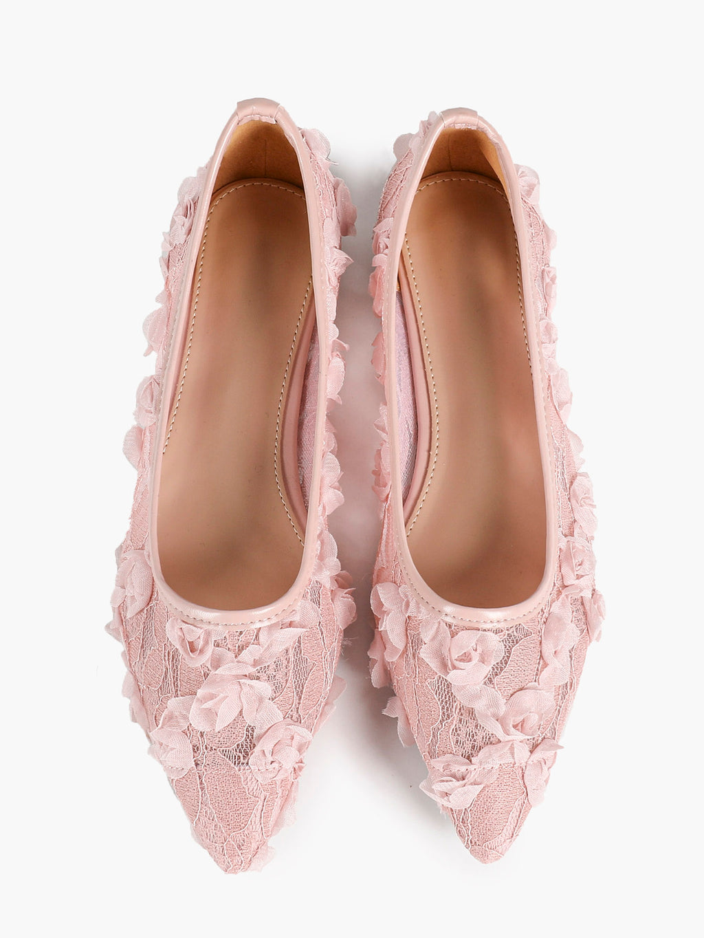 Women's White Lace Floral Ballet Flats Pointed Toe Slip-On Ballerina Dress Shoes