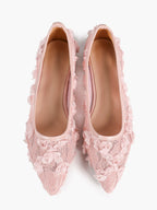 Women's White Lace Floral Ballet Flats Pointed Toe Slip-On Ballerina Dress Shoes