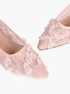 Women's White Lace Floral Ballet Flats Pointed Toe Slip-On Ballerina Dress Shoes