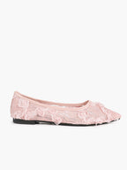 Women's White Lace Floral Ballet Flats Pointed Toe Slip-On Ballerina Dress Shoes