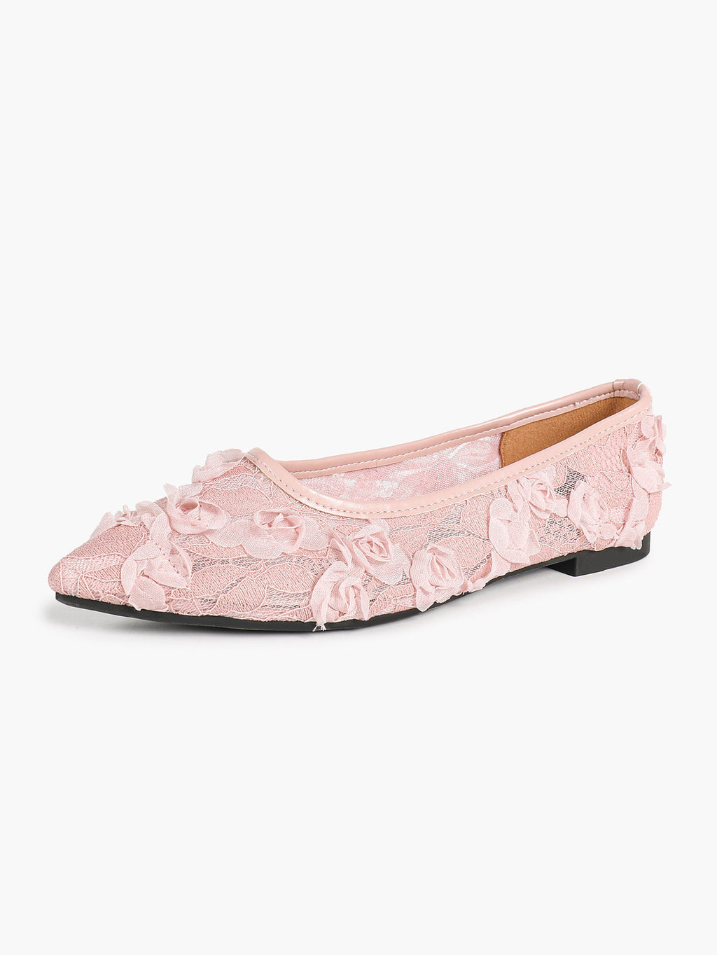 Women's White Lace Floral Ballet Flats Pointed Toe Slip-On Ballerina Dress Shoes